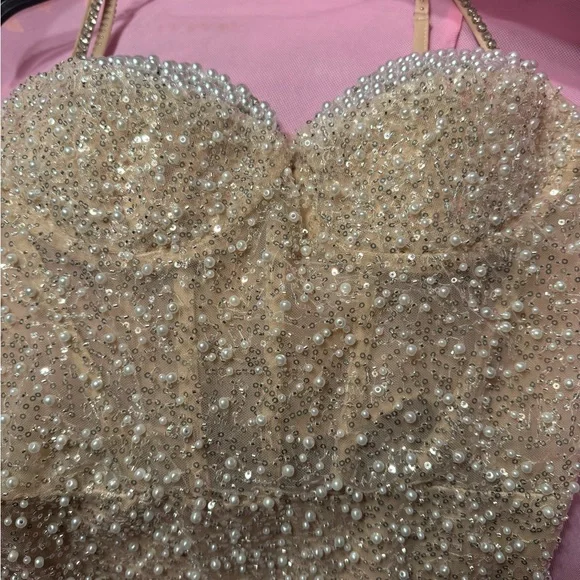 Chic Cream Beaded Evening Dress